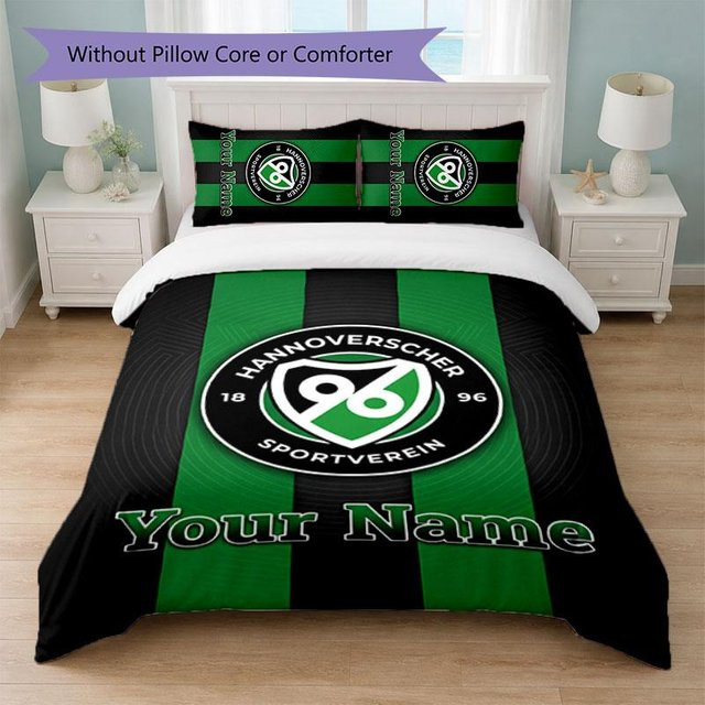 Personalisierte Hannover 96 Bettwäsche mit individuellem Namen und Fußball-Logo, Set bestehend aus 1 Bettbezug und 2 Kissenbezügen, Farbe Grün, B/H: 180 x 210 cm - Bild 1