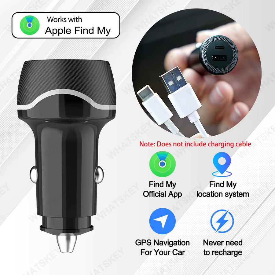 Peocke Auto-Ladegerät mit USB-C Schnellladung und GPS-Ortungsfunktion für iOS Find My App in Schwarz oder Weiß - Bild 2