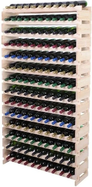 PROREGAL Weinregal VINOTECA FLEX aus massivem Kiefernholz, Natur unbehandelt, braun, H x B x T: 191 x 103 x 28 cm, Platz für 140 Flaschen auf 14 Ebenen - Bild 1