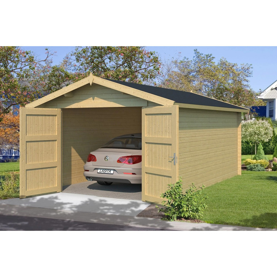 Lasita Blockgarage Mauritius in Natur/Unbehandelt mit Außenmaßen B: 382 cm, T: 560 cm - Bild 2