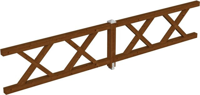Skan Holz Brüstung Andreaskreuz aus Fichte in Nussbaum, B: 465 cm, H: 84 cm - Bild 1