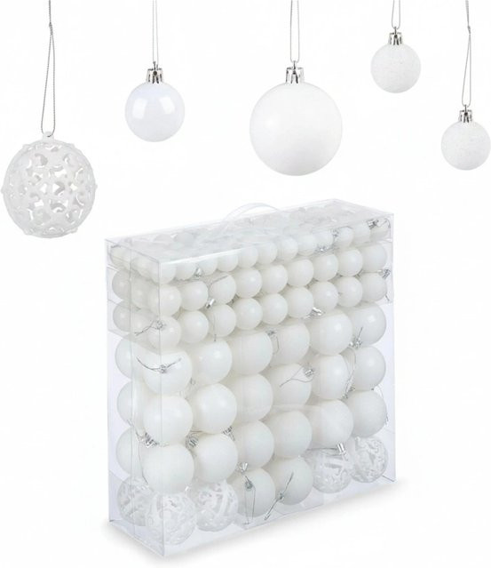 Relaxdays Weihnachtskugeln aus Kunststoff in Weiß, 150er Set, Durchmesser: 4 cm bis 7 cm - Bild 1