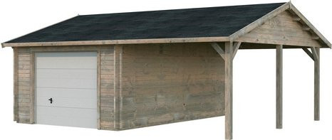Palmako Garage Roger aus Fichtenholz mit Sektionaltor und Satteldach, Grau, B/T/H: 703 x 619 x 316 cm - Bild 2