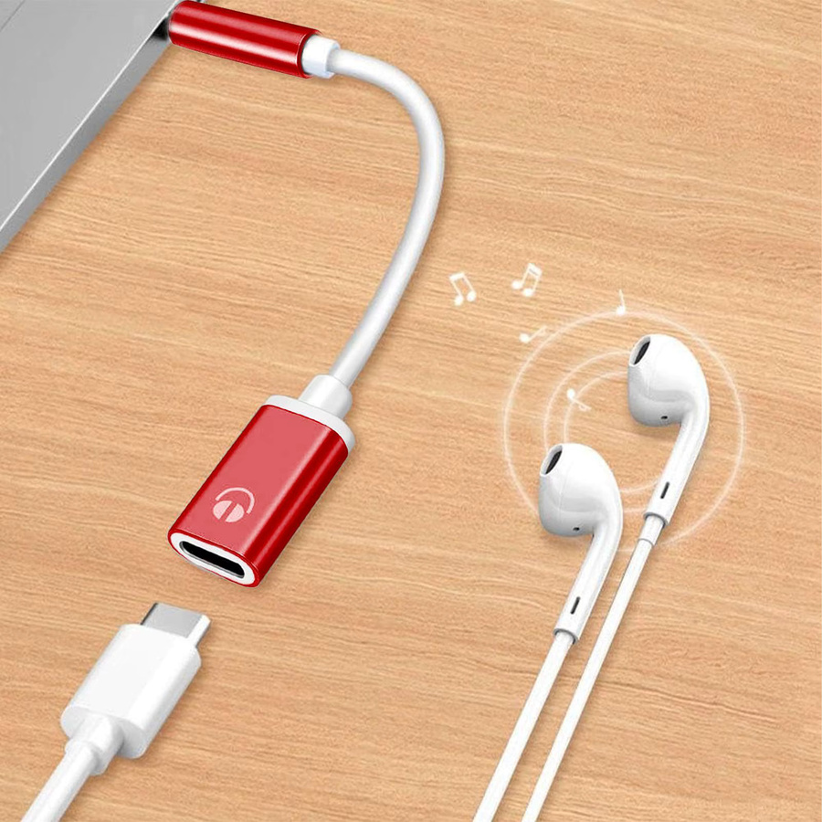 USB-C auf Aux Audio Adapter Dongle Kabel in Rot für Kopfhörer und Audio-Konvertierung - Bild 2