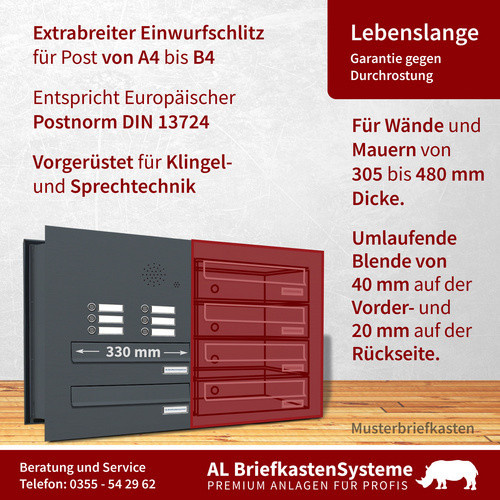AL Briefkasten für 3 Parteien, Mauerdurchwurf, grau, B/H/T: 38,5 x 46 x 48,0 cm - Bild 2