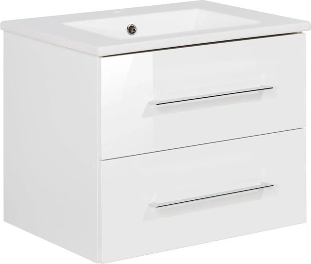 Fackelmann Badmöbel-Set b.perfekt in Weiß Hochglanz mit Keramik-Waschtisch und Soft-Close-Türen, B/H/T: 62,2 x 50,9 x 48 cm - Bild 1