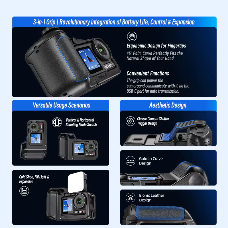 DJI OSMO Action 5 Pro/4/3 Street Shooting Erweiterter Batteriegriff in Schwarz mit 1/4 Schraubenloch und Schnellverschluss für Action Cameras - Bild 6