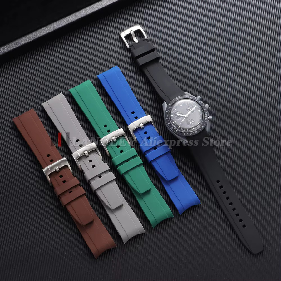 Uhrenarmband Silikon, gebogenes Ende, 20mm 22mm, schwarz grün blau - Bild 4