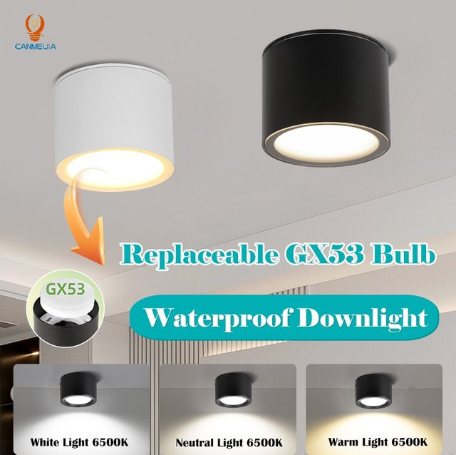 CANMEIJIA Wasserdichter LED-Downlight GX53 Spot aus Aluminium in Weiß mit austauschbarer Glühbirne für Wohnzimmer und Schlafzimmer - Bild 1