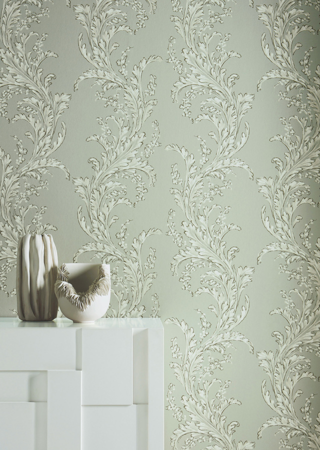 Manuel Canovas Vliestapete Volanges Celadon in Grün mit floralem Botanical-Design und mattem Finish - Bild 1