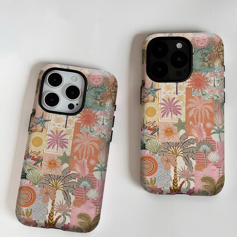 Robuste doppelschichtige iPhone Handyhülle mit Tropische Collage Design von Potdemiel in Multicolour für iPhone 17 16 15 14 13 Pro Max Plus mit Magnetfunktion - Bild 3