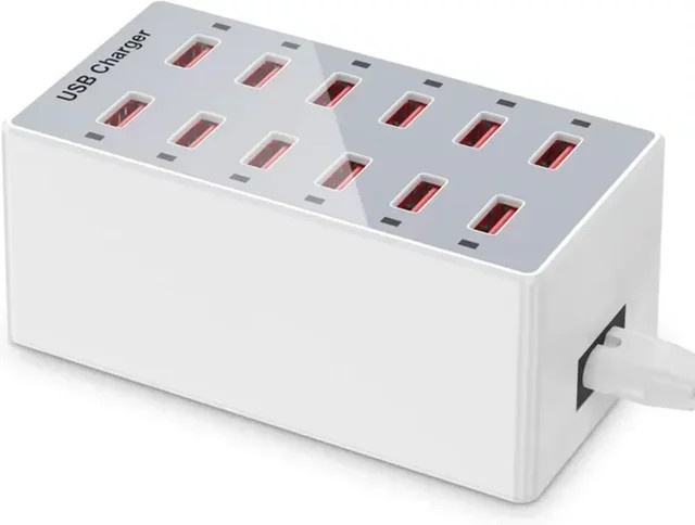 Alasicka USB-Ladestation mit 60 W und 12 Anschlüssen (USB-A und USB-C) in Weiß - Bild 1