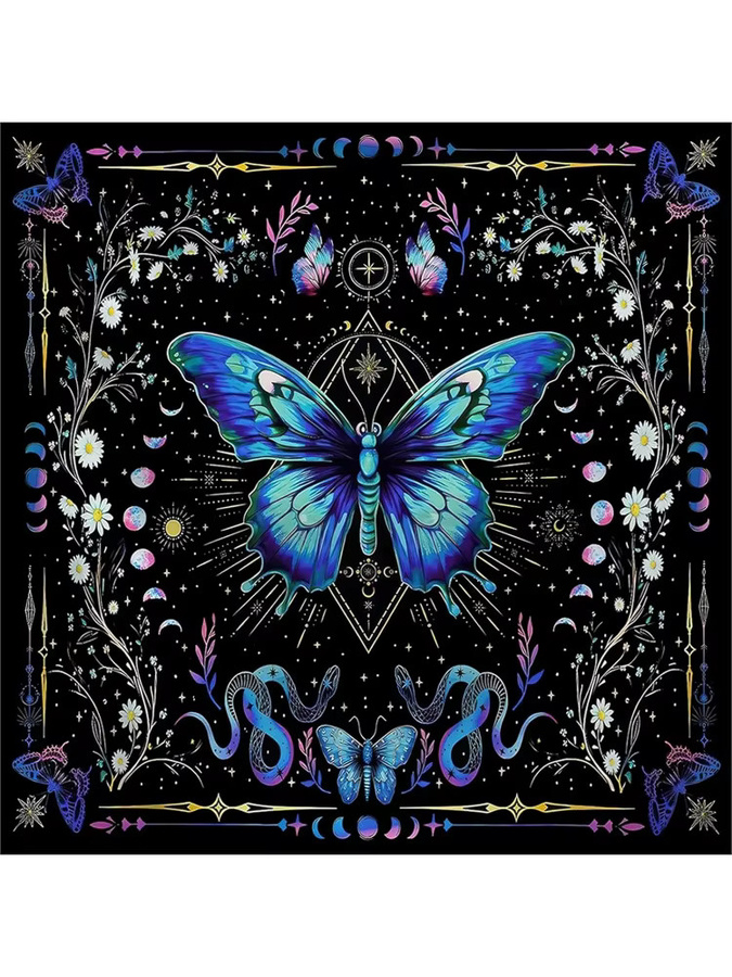 VIKAMA Wandteppich mit blauem Schmetterlingsdruck und Boho-Design als Orakelkarten-Matte für deine Heimdekoration - Bild 4