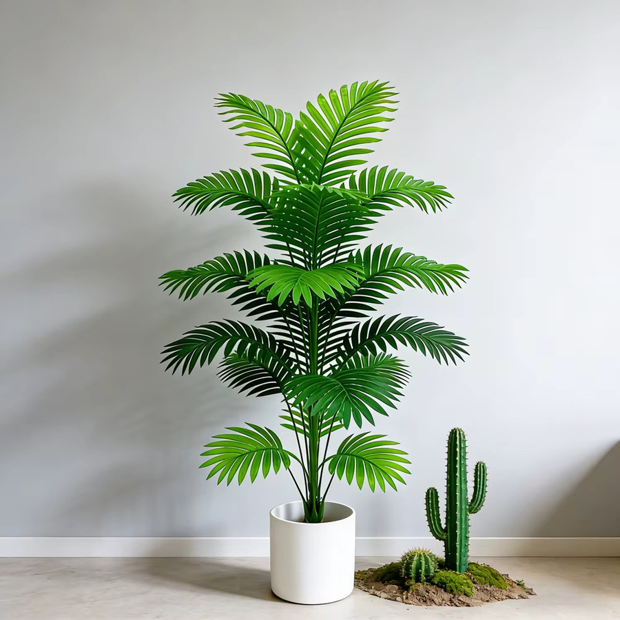 Künstliche Palme von Kmitang in Grün mit Monstera- und Kokosnussblättern aus Kunststoff, Höhe: 60 cm - Bild 4