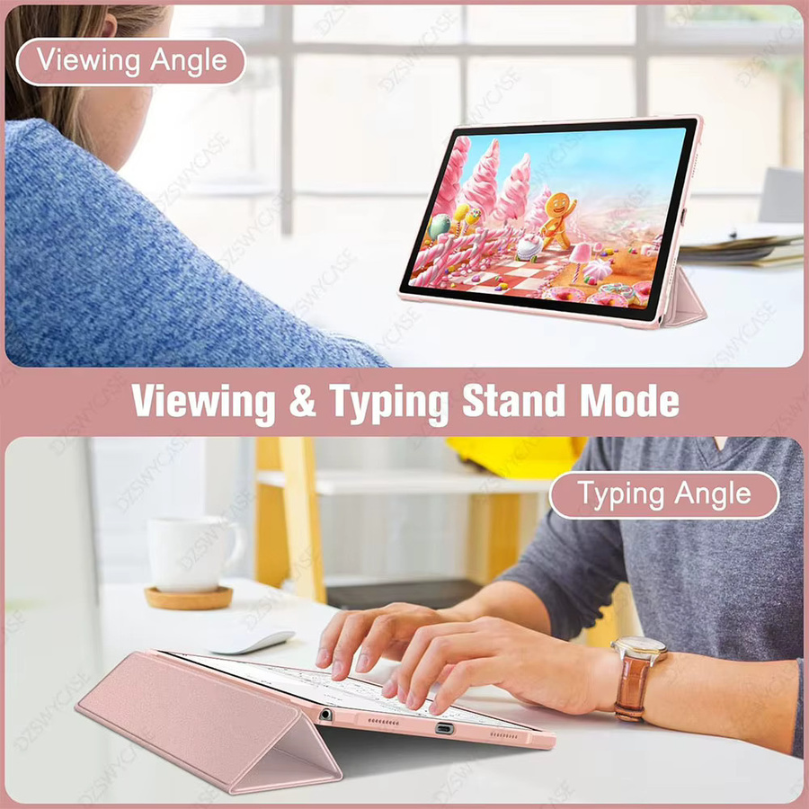 Stoßfeste Samsung Galaxy Tab A8 10,5 Zoll 2022 Schutzhülle mit transparenter Rückschale und Auto Wake/Sleep Funktion in Pink - Bild 3
