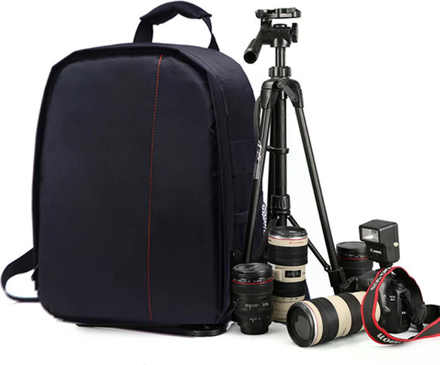 Wasserdichter DSLR-Kamerarucksack als gepolsterte SLR-Tasche für Outdoor-Fotografie und Reisen in Schwarz und Orange - Bild 1