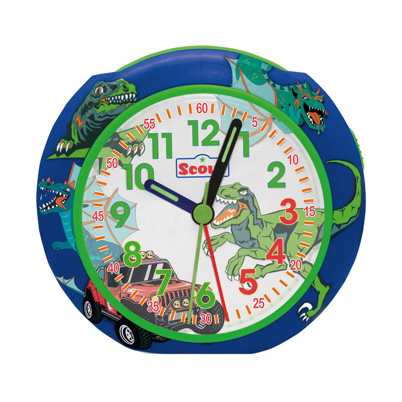 Scout Kinder Wecker Analog mit Beleuchtung und Schlummerfunktion, Blau, Tierprint, Rund - Bild 2