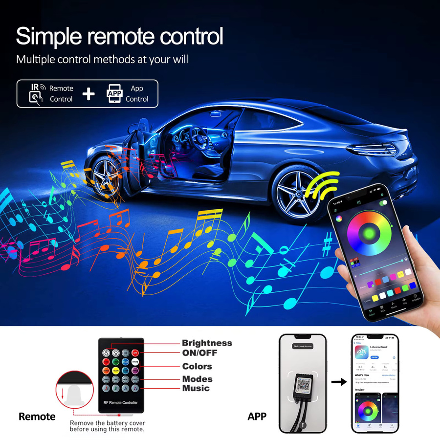 KIEND RGB LED Auto Innenraum Umgebungsbeleuchtung mit App-Steuerung und Fernbedienung, Neon Flex Atmosphäre Kit in Multicolour - Bild 5
