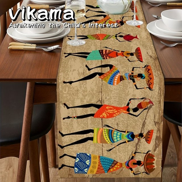 VIKAMA Tischläufer mit afrikanischem ägyptischem Muster in Multicolour, rustikaler rechteckiger Tischläufer für dein Esszimmer, Breite: 33 cm, Tiefe: 33 cm, Länge: 122 cm - Bild 1