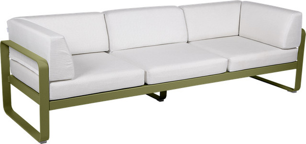 Fermob Bellevie Clubsofa 3-Sitzer mit Polstern in Weiß und Grün aus pulverbeschichtetem Stahl