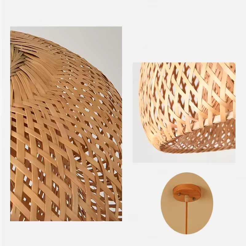 IRALAN Pendelleuchte aus natürlichem Bambus und Rattan im Boho-Stil, handgewebte Laterne für E27 Leuchtmittel - Bild 4