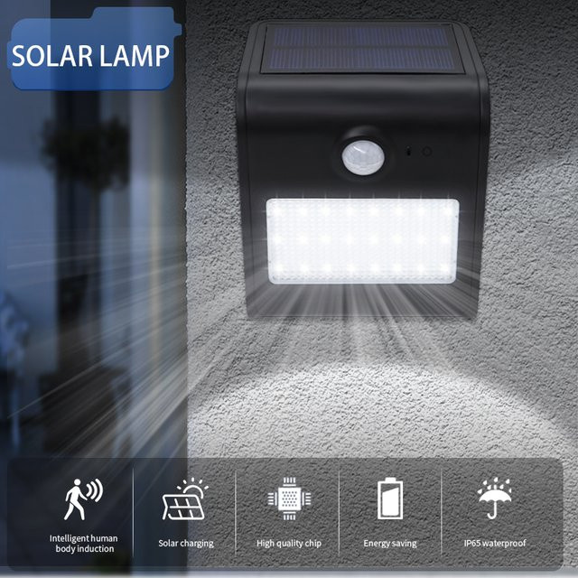 ATcomm LED Solar Wandleuchte mit PIR Bewegungssensor in Schwarz für Garten und Terrasse - Bild 1