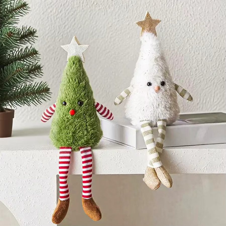 Weihnachtsbaum Anhänger Puppe aus Plüsch und Textil in Grün und Weiß mit Sternen und Streifen als Weihnachtsdekoration - Bild 5