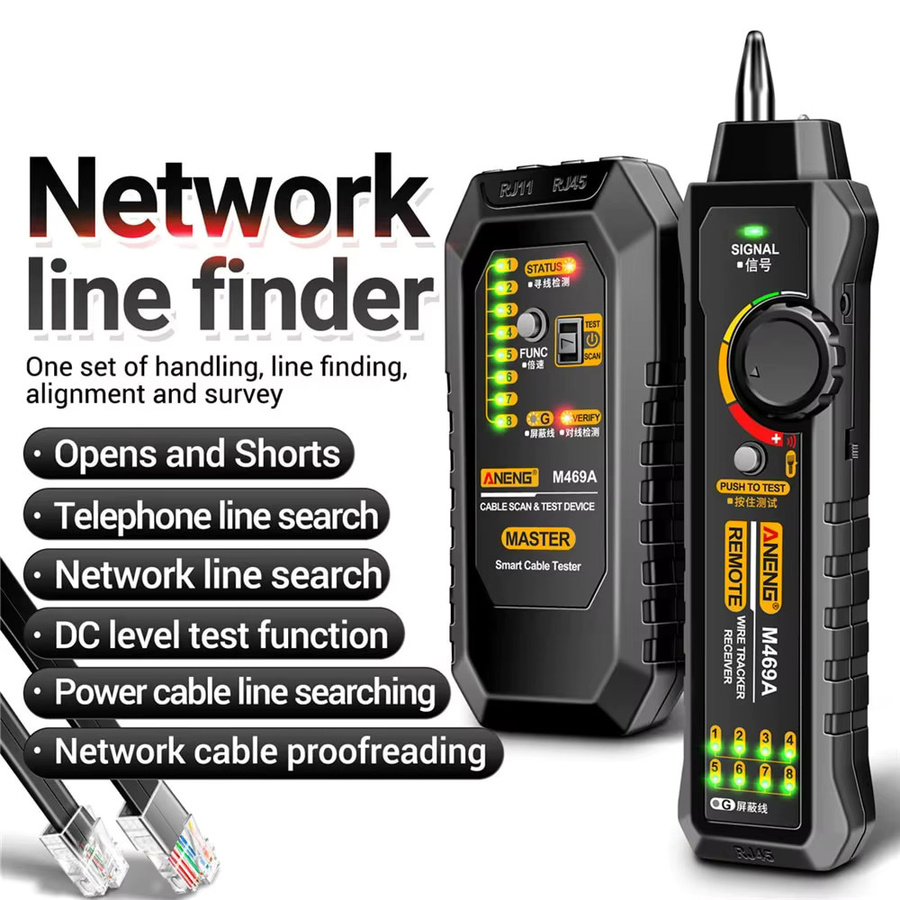 ANENG M469A Netzwerkkabel Finder RJ45 RJ11 LAN Kabel Tester in Schwarz - Bild 2