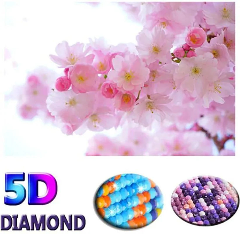 FIYO 5D Diamantgemälde Kirschblüten DIY Diamant-Stickerei Blumen in Rosa, B/H: 20 x 30 cm - Bild 1