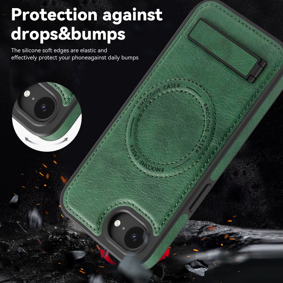 LICOERS Magnetische Leder-Schutzhülle mit Standhalterung für iPhone 17e und 16e in Lila, kompatibel mit MagSafe kabellosem Laden - Bild 5