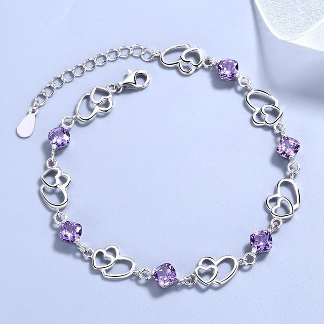 Lucky Star Jewelry Armband, 925 Silber, Doppel Herz, Amethyst, Damen - Bild 1