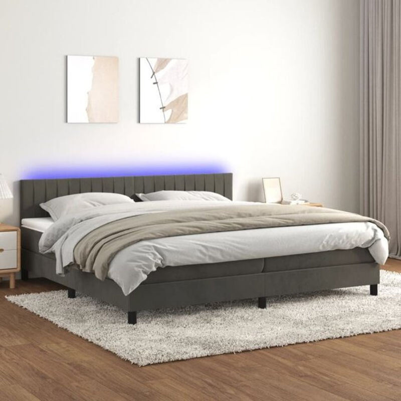 vidaxl Boxspringbett mit Matratze und LED in Grau aus Samt, B/T/H: 200 x 200 x 78 cm - Bild 1