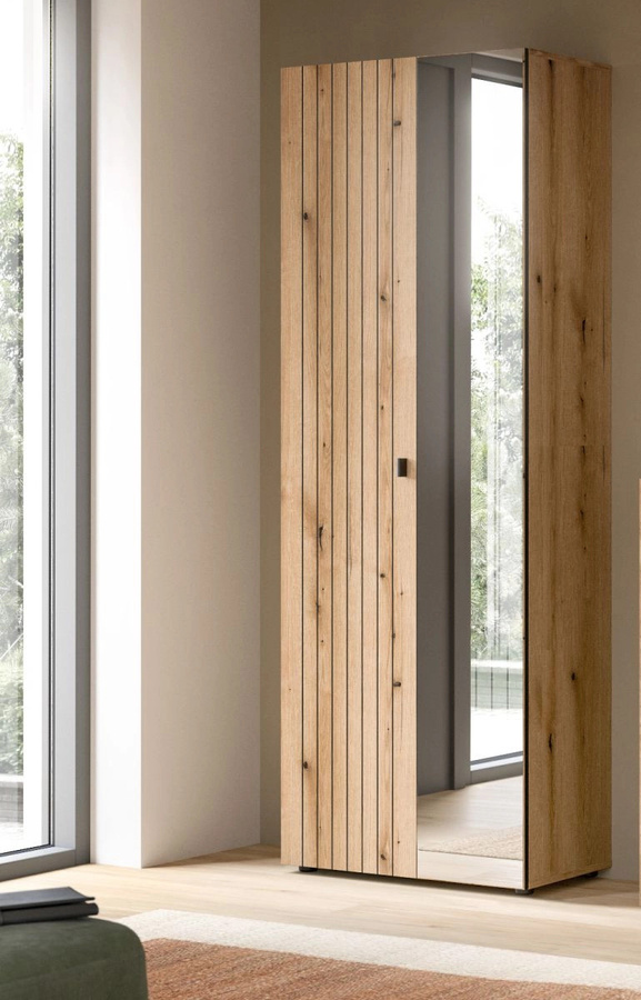 Garderobenschrank Loreno in Eiche mit Spiegel, Farbe Braun, B: 70 cm, T: 37 cm, H: 192 cm - Bild 3