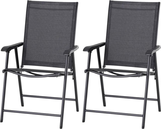 Outsunny Campingstühle 2er-Set mit Armlehnen aus Textilene und Metall in Schwarz, B/T/H: 58 x 64 x 94 cm - Bild 1