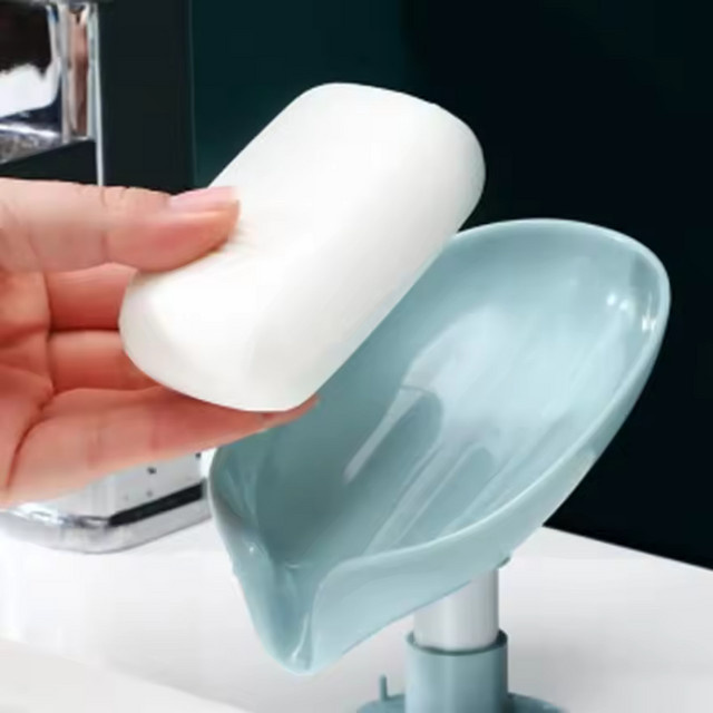 Untior Seifenschale in Lotusblattform mit Saugnapf und Drainage, grün, selbstentleerende Seifenablage für Badezimmer und Waschbecken - Bild 1