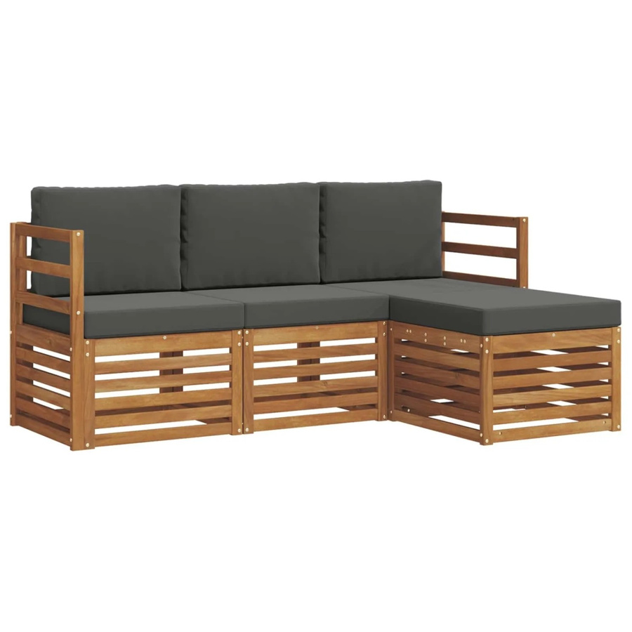 vidaXL Sofagarnitur 4-teilig aus Massivholz Akazie in Natur und Anthrazit mit L-Form und Sitzkissen - Bild 2