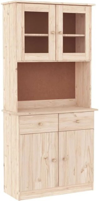 vidaXL Highboard ALTA aus Massivholz Kiefer in Braun mit Glastüren und Schubladen, B/T/H: 77 x 35 x 165 cm - Bild 1