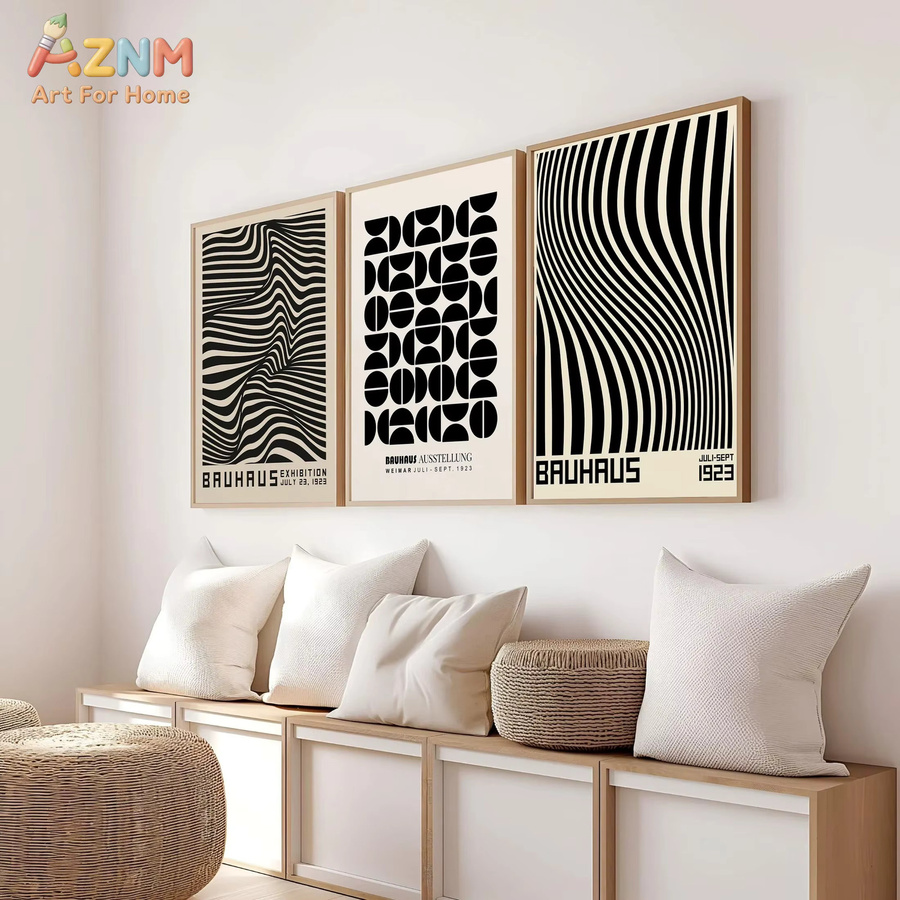AZNM Bauhaus Ausstellung 1923 Geometrischer Abstrakter Rahmenloser Leinwand-Wanddruck im Mid-Century Modern Retro-Stil für deine Heimdekoration - Bild 2