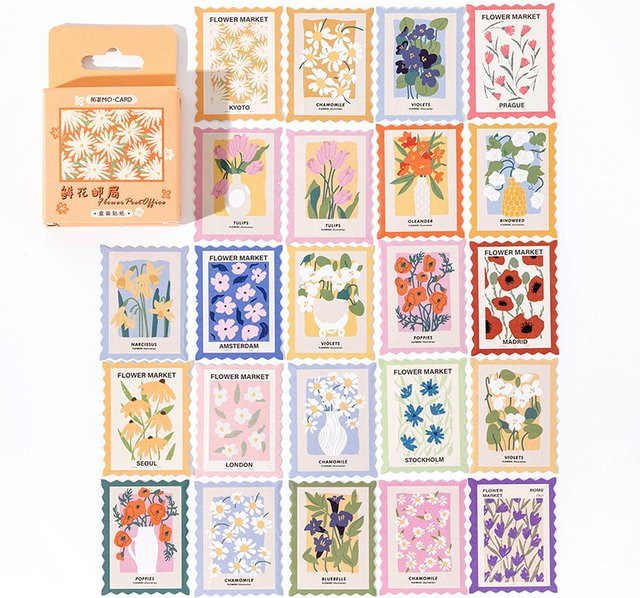 46 Blatt Retro-Blumenaufkleber mit verschiedenen Vintage-Blumenmustern in Multicolour für deine literarischen Tagebücher, Collagen und DIY-Projekte - Bild 1