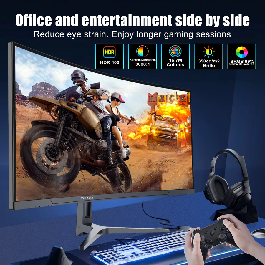 FYHXele Curved Gaming Monitor 34 Zoll UWQHD 165Hz 1ms 1500R Ultra Wide Display in Schwarz - Bild 3