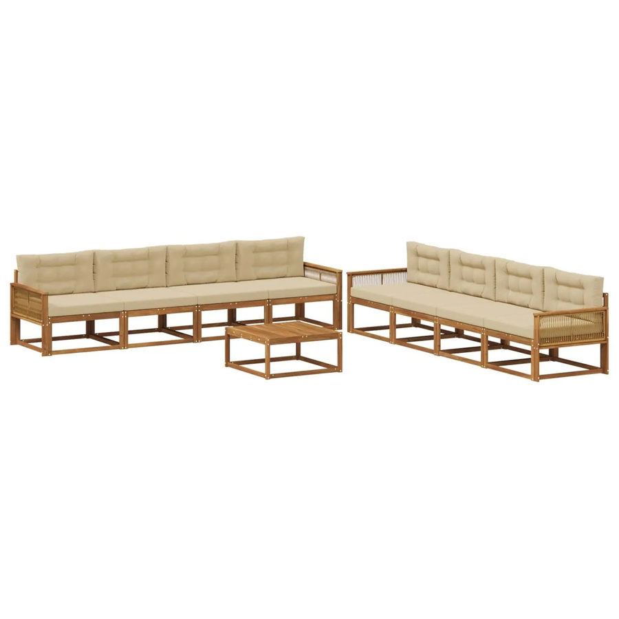 vidaXL Outdoor-Sofagarnitur L-Form aus massivem Akazienholz mit Tisch und Kissen in Natur und Beige - Bild 2