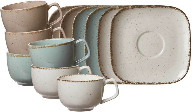 Ritzenhoff & Breker Kaffeetassen mit Untertassen Casa 6er Set aus Keramik, Mehrfarbig, 200 ml pro Tasse - Bild 1