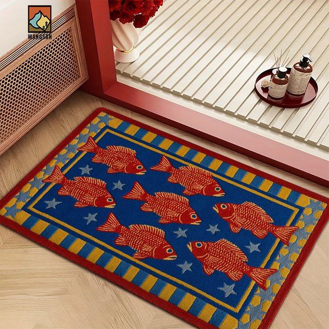 VIKAMA Rechteckige Badezimmermatte mit Retro-Goldfisch-Design in Blau, B/T: 60,0 x 40,0 cm - Bild 1