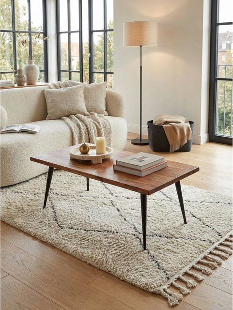 KADIMA DESIGN Couchtisch aus Sheesham Massivholz mit Baumkante und Metall-Gestell in Braun, B/T/H: 110 x 60 x 40 cm - Bild 1