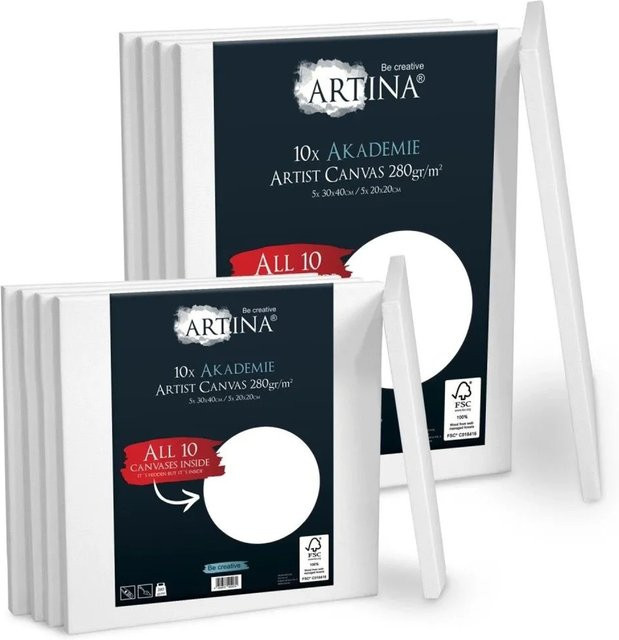 Artina Akademie Keilrahmen Set aus FSC Holz in Weiß, 10-teilig, B: 30 cm x H: 40 cm (5 Stück) und B: 20 cm x H: 20 cm (5 Stück) - Bild 1
