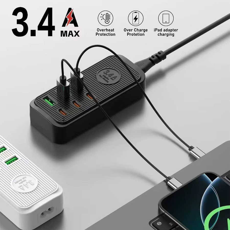 Lehotpia Reise-Mehrfachsteckdose mit USB-C PD Schnellladefunktion und 1,2 m Kabel für EU US UK Steckertypen - Bild 4