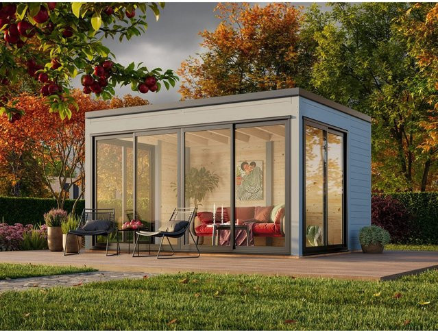 Palmako Holz-Gartenhaus Serena Slide Plus mit Pultdach in Grau, B x T: 420 x 320 cm - Bild 1