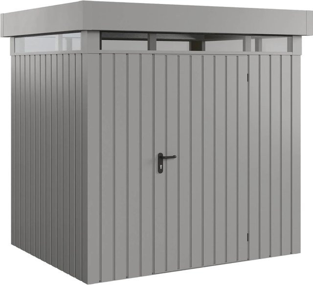 EcoStar Gerätehaus Euroline Pultdach aus Stahlblech mit Lichtband in Grau, B: 229 cm, T: 179 cm, 1-flüglig - Bild 1
