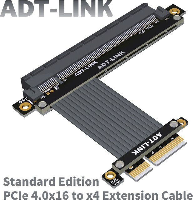 ADT-Link PCIe 4.0 X4 auf X16 Riser-Kabel PCI-E Extender in Schwarz für RTX 3090 und RX6800XT R23SL R23SF R23SH - Bild 1