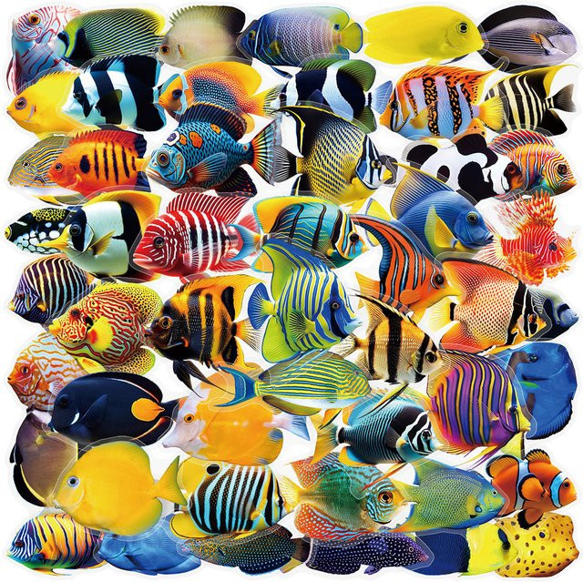 50 Stück transparente Vinyl-Aufkleber mit Meeresfischen von RecordingYourLife Store, wasserfeste Aufkleber für Handyhüllen und Scrapbooking, Mehrfarbig - Bild 1